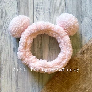 Nubes Rosas: Diadema elástica con orejas de oso de sherpa para spa, lavado facial y maquillaje