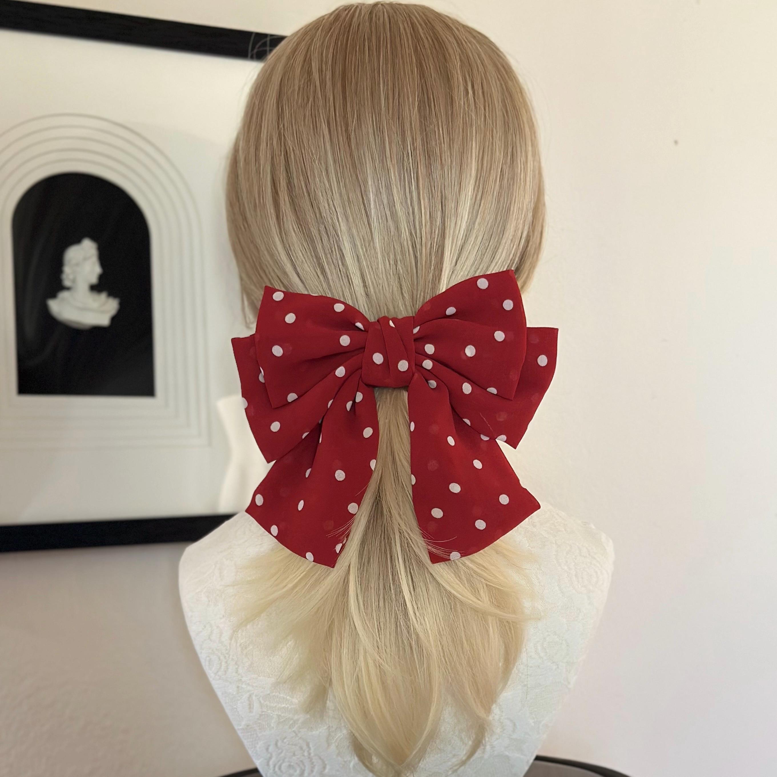Mademoiselle: Oversized Red Polka Dot Hair Bow Barrette - Etsy