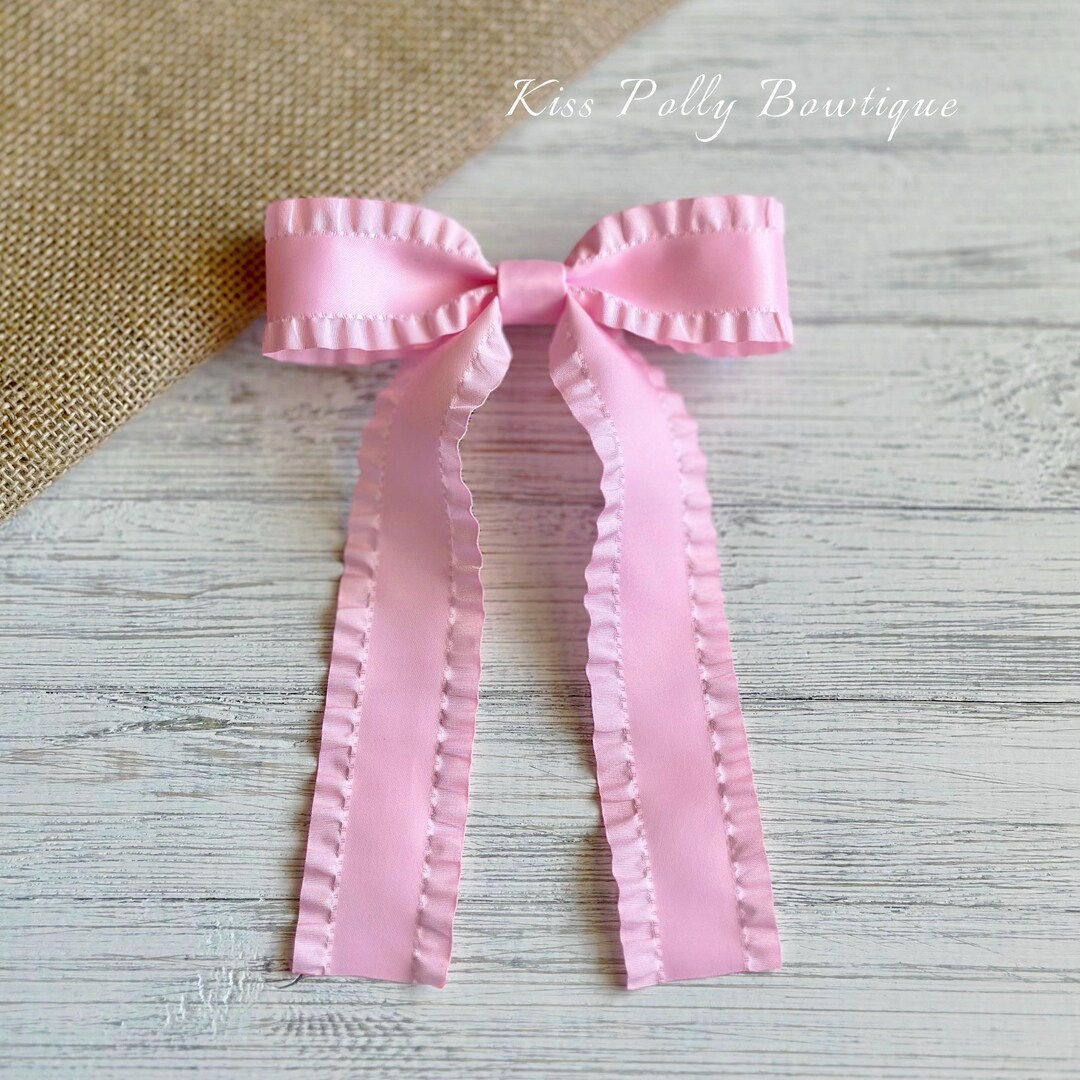 Barbie | Baby Pink Ruffle Edge Hair Bow Barrette | Coquette Aesthetic ...