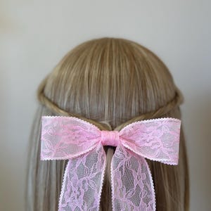 Venus&#39; Veil | Pink Lace Hair Bow Barrette | Coquette Aesthetic Hair Accessory