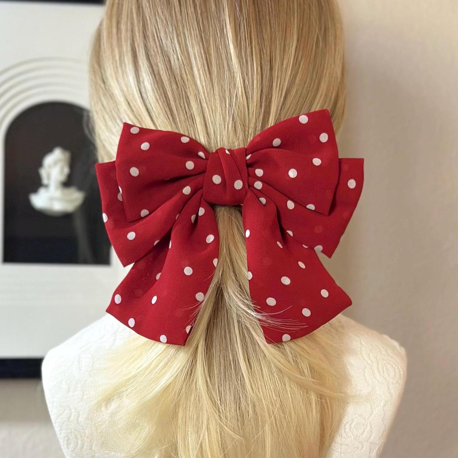 Mademoiselle: Oversized Red Polka Dot Hair Bow Barrette - Etsy
