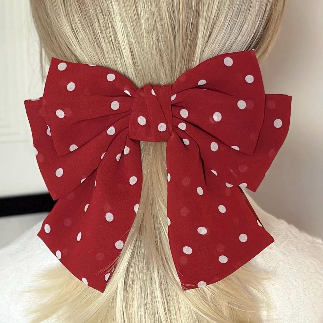Mademoiselle: Oversized Red Polka Dot Hair Bow Barrette - Etsy