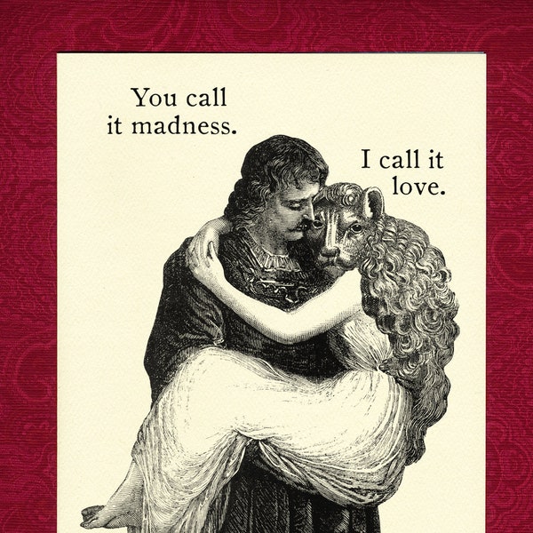 Grußkarte - Liebe oder Wahnsinn - viktorianischen Illustration Hochzeit Geschenk Jahrestag Geschenk Gentleman Löwe Kopf Liebhaber Geburtstag Steampunk