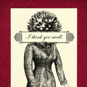 Yer Swell Greeting Card Victorian illustration love heart lion head shy humor sweet friend crush awesome gift present thank you birthday image 1