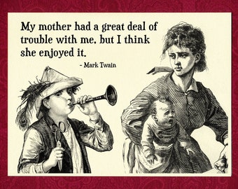 La mamma ha avuto dei problemi - Biglietto d'auguri (vuoto) - Illustrazione vittoriana Festa della mamma neonato Mark Twain