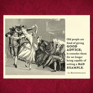 Old People Greeting Card - Victorian illustration good advice bad example age aging older birthday present funny snarky dark humor steampunk