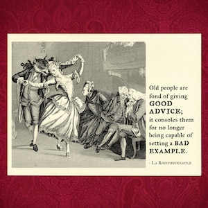 Old People Greeting Card - Victorian illustration good advice bad example age aging older birthday present funny snarky dark humor steampunk