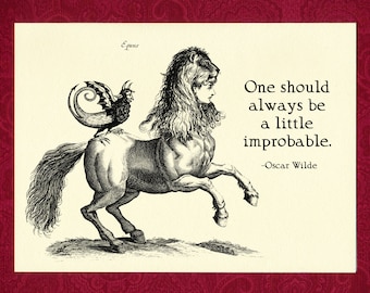 Greeting Card - Improbable - Victorian illustration woman horse creature demon Oscar Wilde quote funny snarky fantasy steampunk folklore