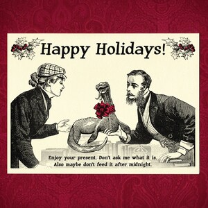 Carte de voeux de joyeuses fêtes - illustration victorienne Noël solstice de Noël Hanoucca humour sarcastique hiver drôle créature cadeau cadeau