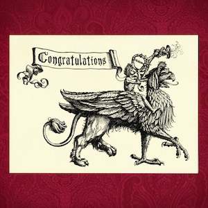 Félicitations - Carte de voeux - Illustration victorienne griffon griffon griffon célébration encouragement soutien mariage remise des diplômes