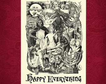 Greeting Card - Happy Everything - Victorian illustration Christmas Yule Solstice Hannukkah new year winter snarky humor funny irreverent