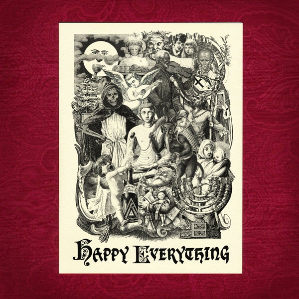 Greeting Card - Happy Everything - Victorian illustration Christmas Yule Solstice Hannukkah new year winter snarky humor funny irreverent