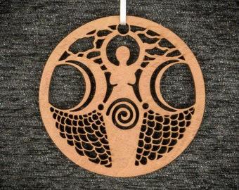 Moon/Water Goddess Ornament - wood laser cut maine holiday Christmas yule solstice decoration pagan wiccan witch magick Diana Luna Yemaya