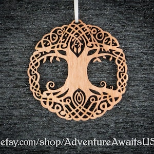 Tree of Life Ornament - wood laser cut maine made celtic symbols holiday yule Christmas decoration knot knotwork pagan wicca yggdrasil