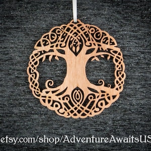 Tree of Life Ornament - wood laser cut maine made celtic symbols holiday yule Christmas decoration knot knotwork pagan wicca yggdrasil