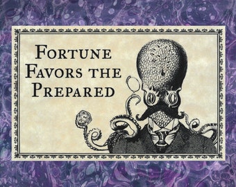 Fortune Favors the Prepared Sticker - Octopus Gentleman dice monocle victorian steampunk gamer dungeons dragons car decal laptop fantasy