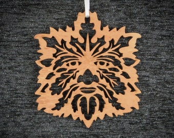 Greenman Ornament - wood laser cut maine made holiday Christmas decoration deity spirit forest tree leaf oak nature pagan wicca yule winter