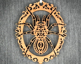 Spider Ornament - wood laser cut maine made gift holiday Christmas Yule Solstice winter decoration Halloween spooky ornate