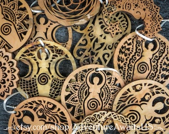 ORNAMENT SECONDS - Set of 3 - wood laser cut maine made holiday yule winter solstice christmas decoration pagan wicca wiccan magic