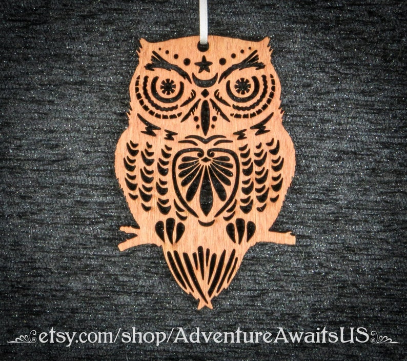 Owl Ornament Wood Laser Cut Maine Made Holiday Gift Present Etsy