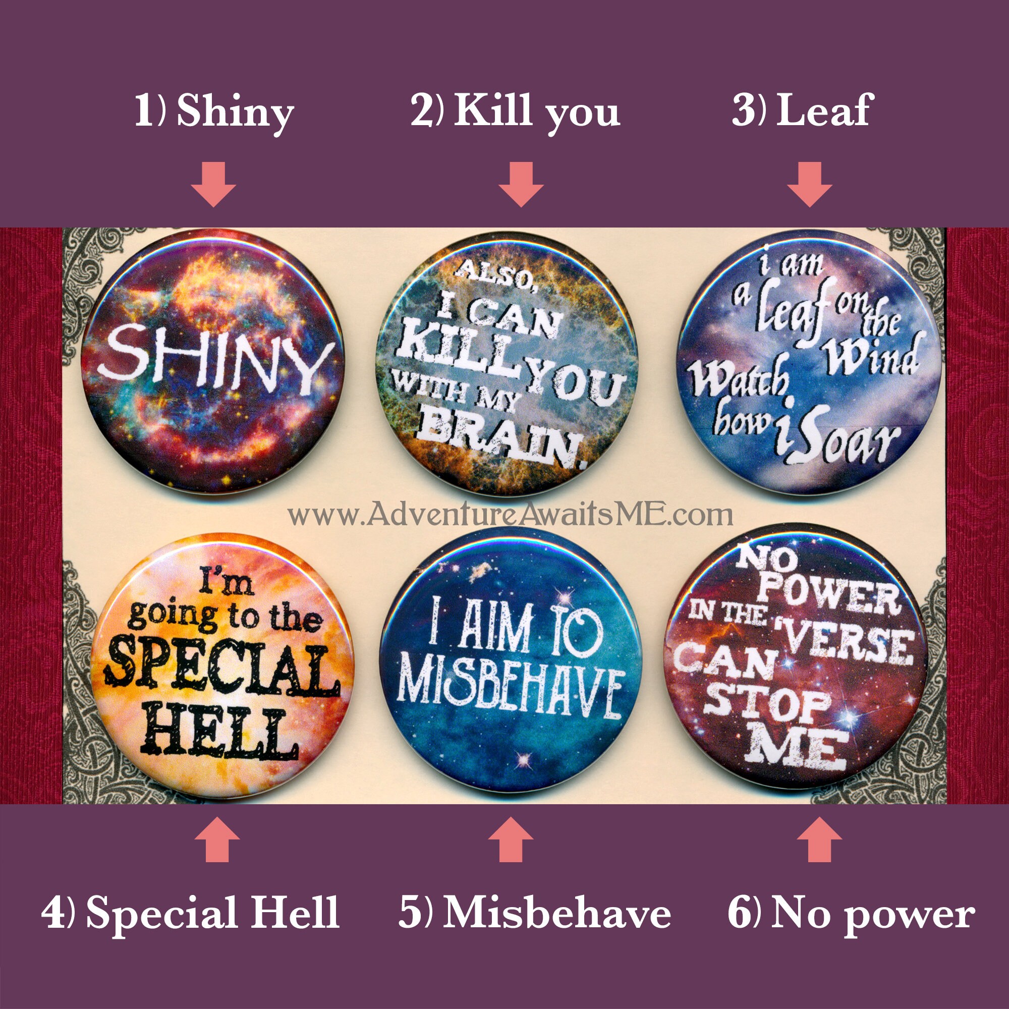 Firefly Buttons Firefly Buttons - Pinback Shiny Leaf Wind Captain Mal Malcolm Reynolds ...
