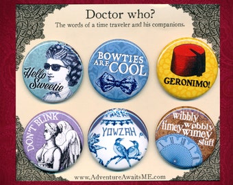 Doctor Who speldknopenset - Dr Who River strikjes geronimo don't blink weeping angel tijdreiziger pins whovian yowzah wibbly fez