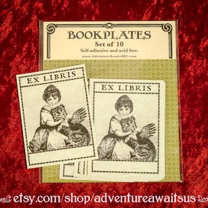 Girl and Monster Bookplate - book reader writer librarian student bibliophile gift ex libris child creature girl mythological folklore
