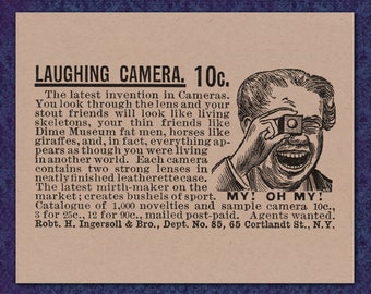 Laughing Camera - Victorian Advertisement - 1800's print New York kids toy game play thing fun house mirror novelties