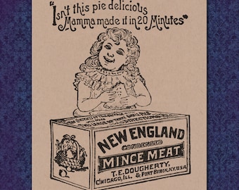 Mince Meat - Victorian Advertisement - 1800's print 8x10 New England food pie kid child strange odd baker chef gift present