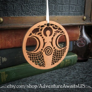 Moon/Water Goddess Ornament wood laser cut maine holiday Christmas yule solstice decoration pagan wiccan witch magick Diana Luna Yemaya image 2