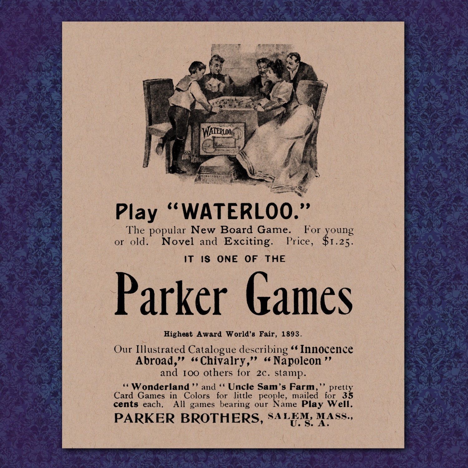 Bot Psychiatrie federatie Parker Games Victorian Advertising 1800's print Salem - Etsy België