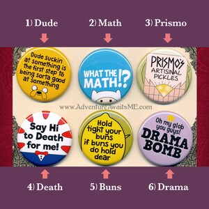 Adventure Time Pinback Button Set - Pins Badges Finn Jake Prismo Lumpy ...