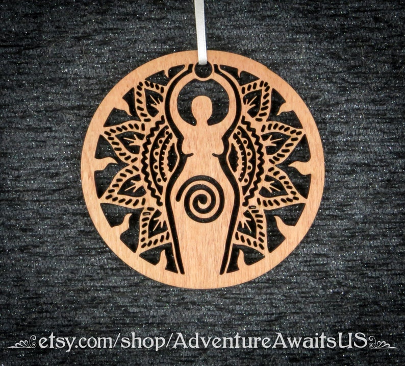 Sun/Fire Goddess Ornament wood laser cut maine made holiday yule solstice christmas decoration pagan wicca wiccan magic magick Sol gift image 1