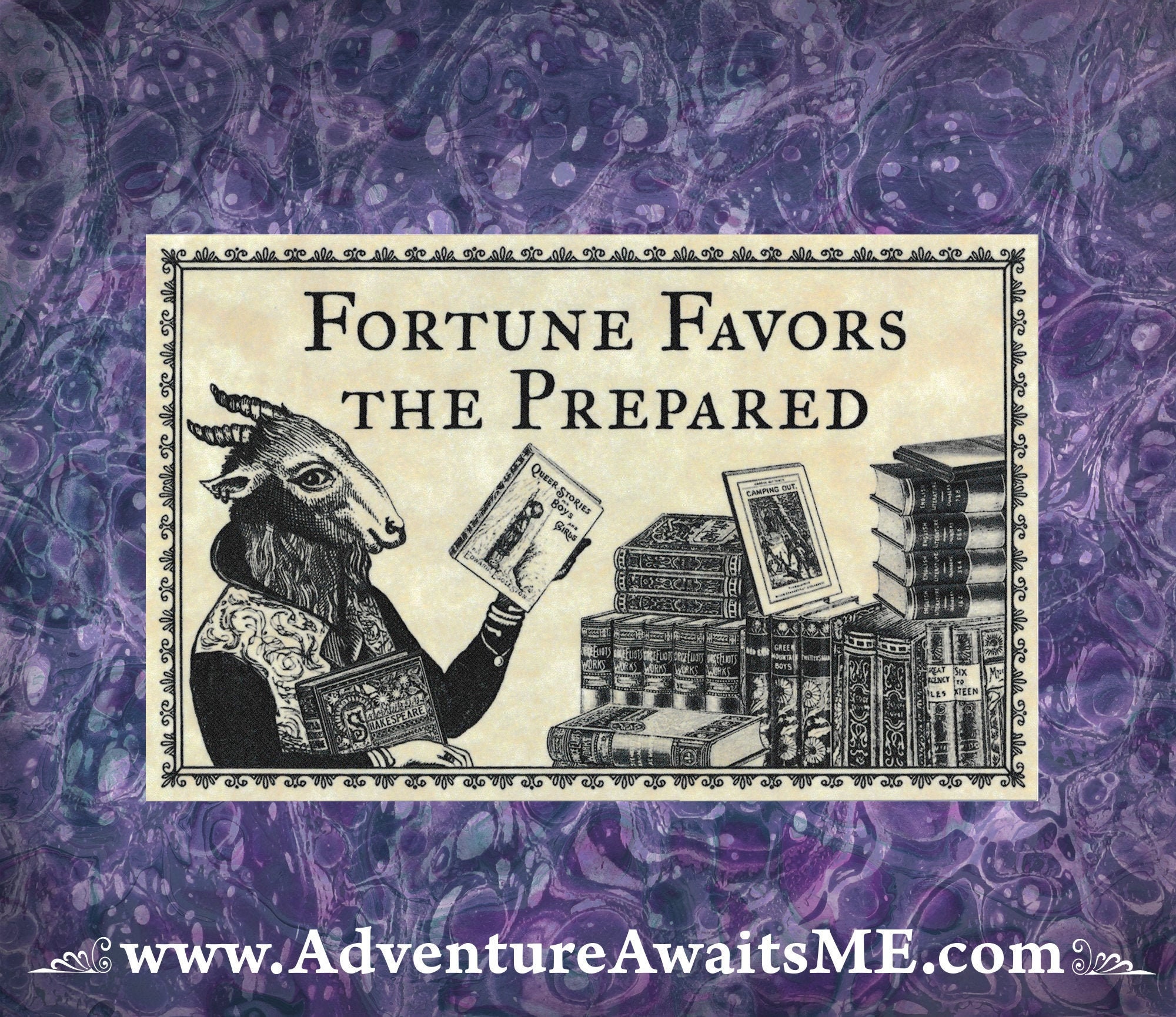 Fortune Favors the Prepared Sticker - Goat person punk books queer victorian steampunk nerd geek writer reader car decal laptop fantasy