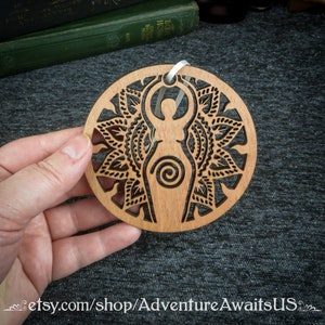 Sun/Fire Goddess Ornament wood laser cut maine made holiday yule solstice christmas decoration pagan wicca wiccan magic magick Sol gift image 2