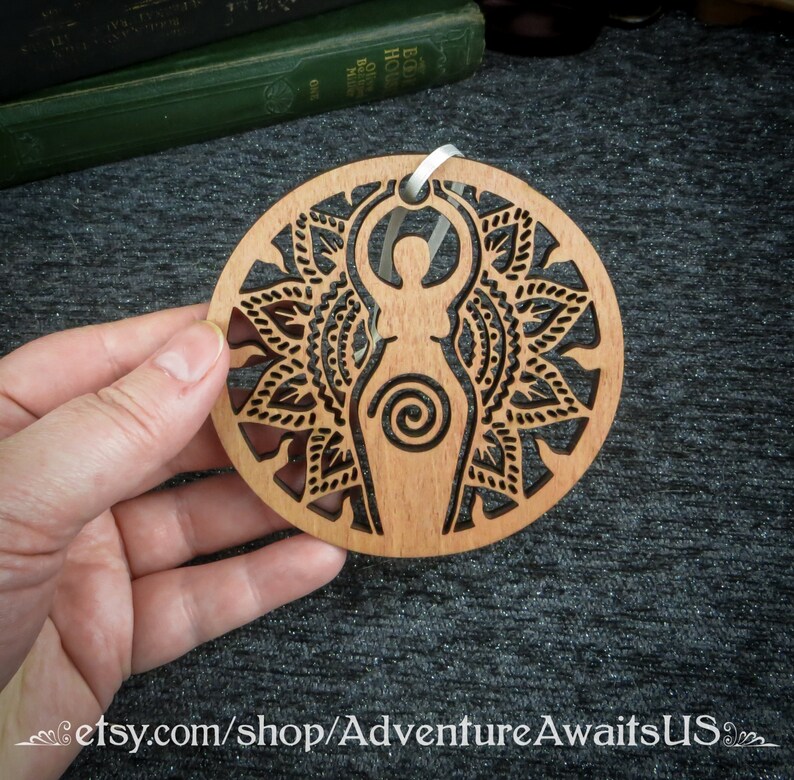 Sun/Fire Goddess Ornament wood laser cut maine made holiday yule solstice christmas decoration pagan wicca wiccan magic magick Sol gift image 2