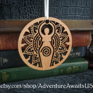 Sun/Fire Goddess Ornament wood laser cut maine made holiday yule solstice christmas decoration pagan wicca wiccan magic magick Sol gift image 3