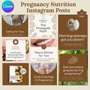Guía de nutrición durante el embarazo, pósteres digitales de nutrición para Instagram, consejos de salud prenatal, imprimibles para un embarazo saludable, descarga instantánea