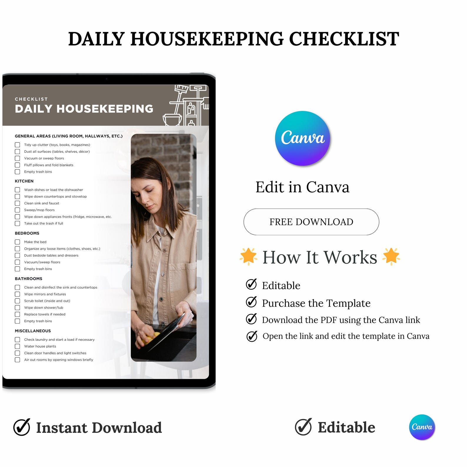 Housekeeping Checklist Printable: Daily Cleaning Routine (PDF) - Etsy