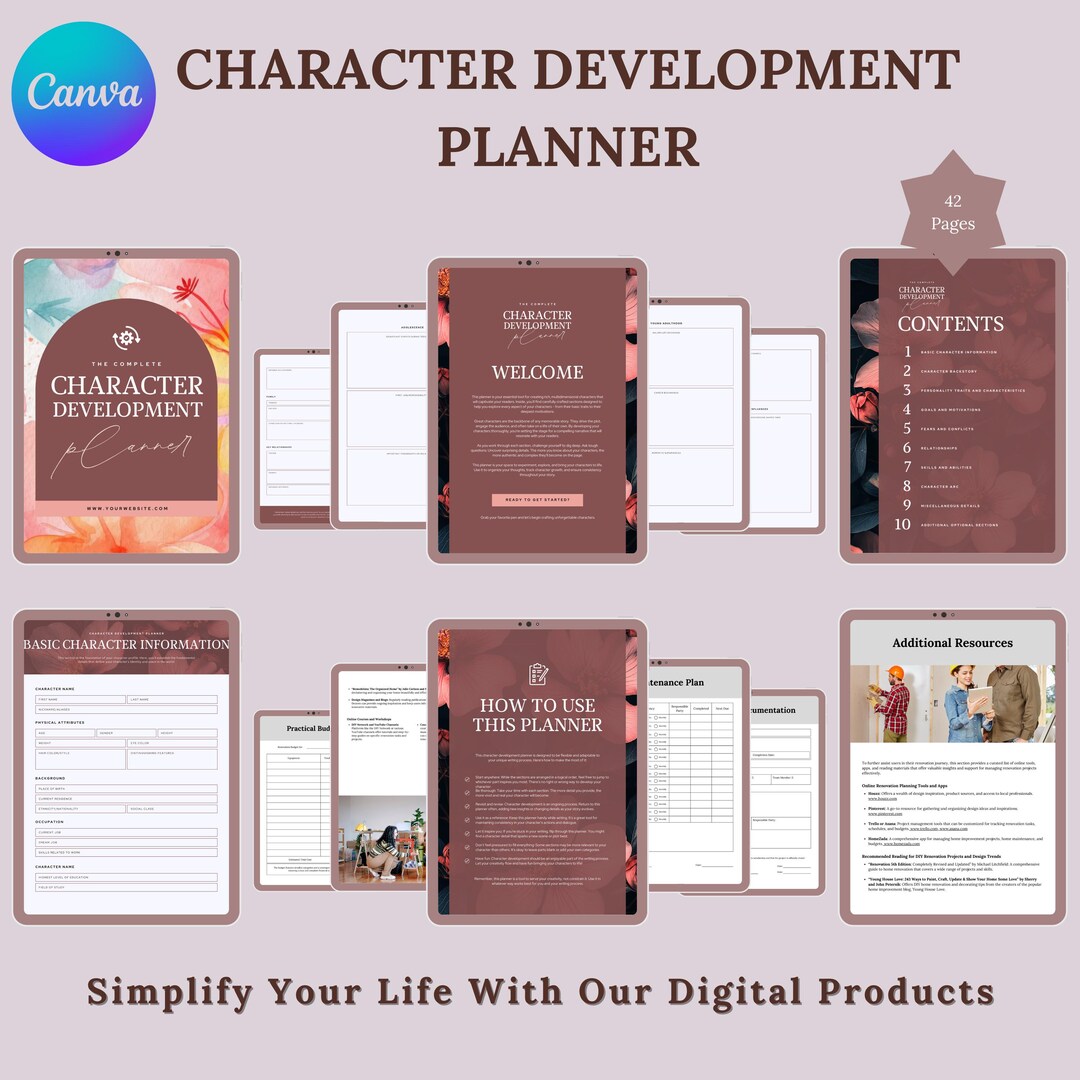 Character Development Planner: Novel Writing Workbook (digital Download ...