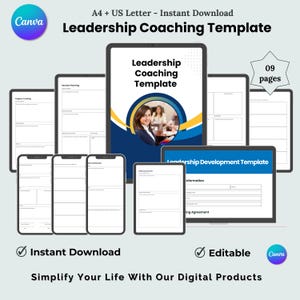Leadership Coaching Template, Leadership Personal Development Planner, Printable Goal Setting, Editable Team Management