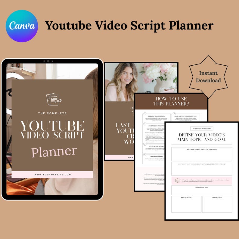 Youtube Video Script Planner: Content Creator Template (digital ...