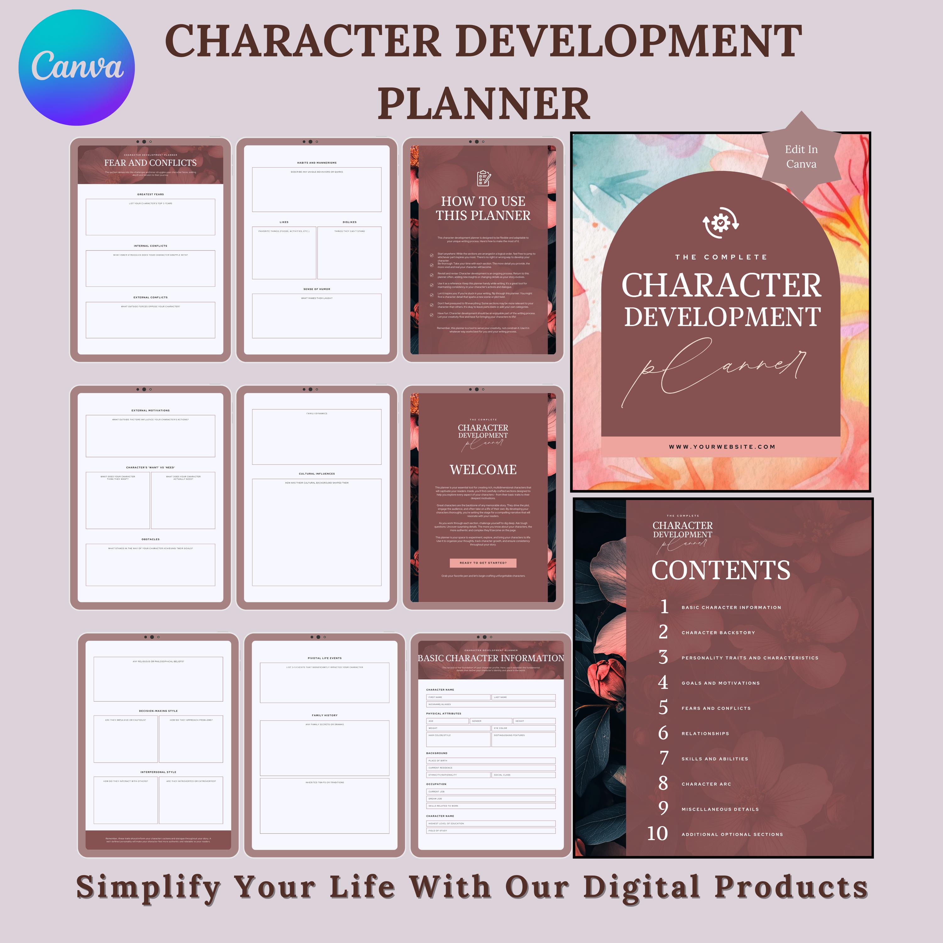 Character Development Planner: Novel Writing Workbook (digital Download ...