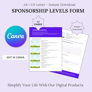 Event Sponsorship Template, Fundraising Levels Form, Nonprofit Donor Benefits Guide, Corporate Sponsorship Tiers, Editable Sponsor Sheet