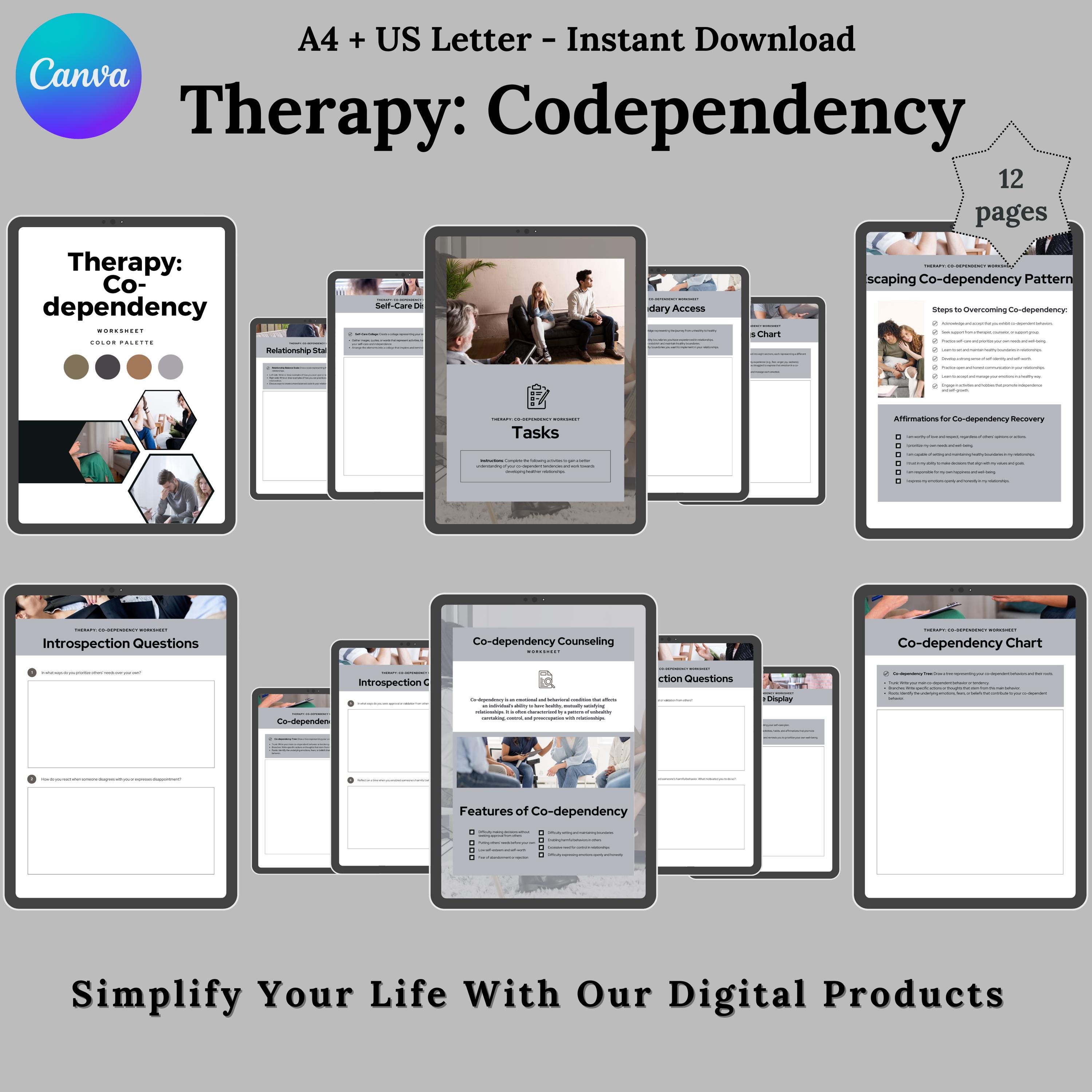 Therapy Codependency Worksheet Template, Emotional Healing Relationship ...