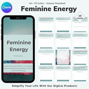 Feminine Energy Healing Workbook, Positive Energy Spiritual Workbook, Dark Feminine Energy Canva Template, Instant Download