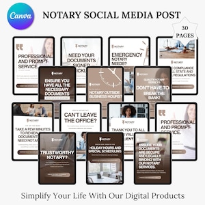 Modelos de mídia social para notários, kit de marketing para notários, postagens para notários em dispositivos móveis, pacote de conteúdo para Instagram para agentes de assinatura, download digital