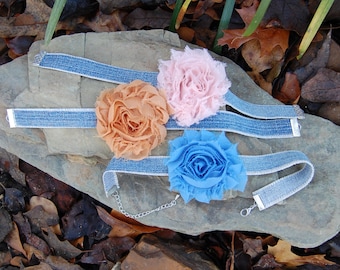 Boho Denim Choker (1/2" width) with Flower - Custom color and size