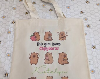 Capybara tote bag. Personalised Capybara gift. School bag. Swim bag. Gift bag. Shopping bag. Custom canvas bag.