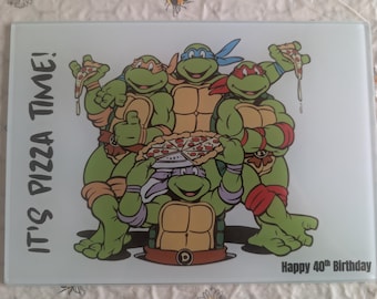 TMNT Pizza Board: Handmade Glass Chopping Board - Keepsakesbyd